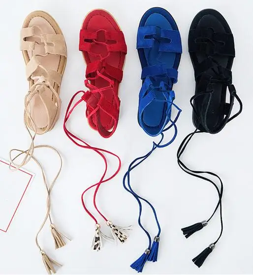 Up Style Romain Daim Gland Sangle Sanadal Noir Sandales Cuir Femme rouge kaki Creux Confortable Dentelle bleu D'été En Plat Sandale 4wCqwdZ