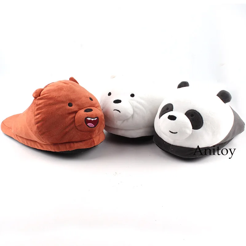 We Bare Bears Ice Bear Grizzly Panda Plush Slippers Shoes Home House Winter Stuffed Slippers Plush Toys 28cm