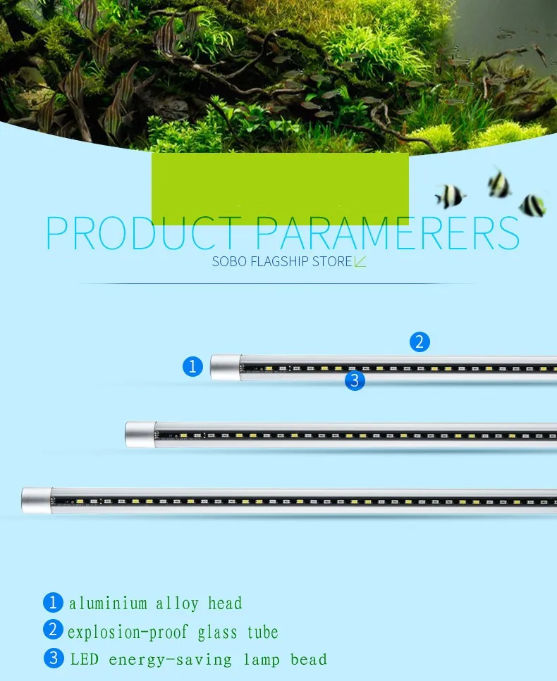 SOBO T8-8W/10 Вт/12 Вт аквариумный светодиодный декоративный светильник для дайвинга красный белый и синий трехцветный Декор для аквариума светодиодный светильник