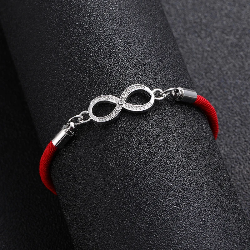 

CZ rhinestone Alloy Cross Digital 8 Infinity Lucky Bracelet Red Thread Rope String Braid Bracelets For Men Women Friend