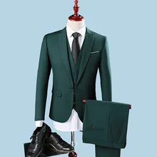 Three Piece Formal Party Men Suits 2018 Notched Lapel One Button Single Breasted Groom Wedding Tuxedos (Jacket + Pants + Vest)