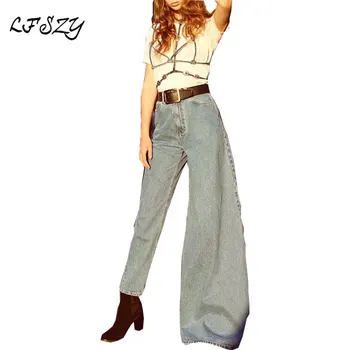 

Jeans Women 2019 New Street Style Women's Flare Pants Fashion Joker Solid Color High Waist Asymmetric Slim Jeans Size S M L