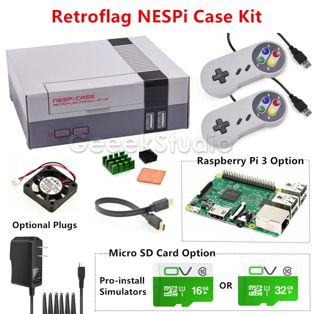 Комплект Чехол NESPi Retroflag с Вентилятор охлаждения+2 шт контроллеры для snes+опционально 16 ГБ/32 ГБ микро-SD-карта+Дополнительная Поленики Pi 3 Совета Комплект Чехол NESPi Retroflag с Вентилятор охлаждения+2 шт контроллеры для snes+опционально 16 ГБ/32 ГБ микро-SD-карта+Дополнительная Поленики Pi 3 Совета