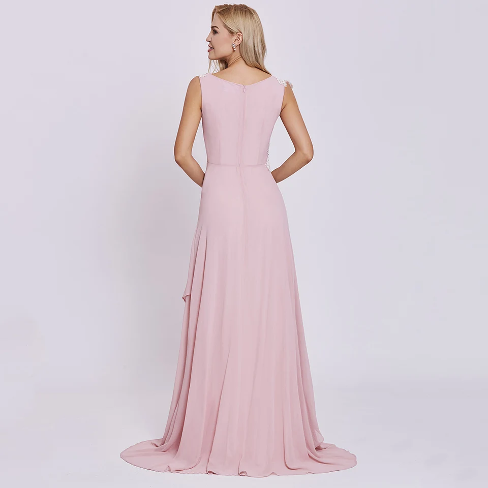 Dressv pink long evening dress cheap scoop neck appliques sleeveless wedding party formal dress a line evening dresses