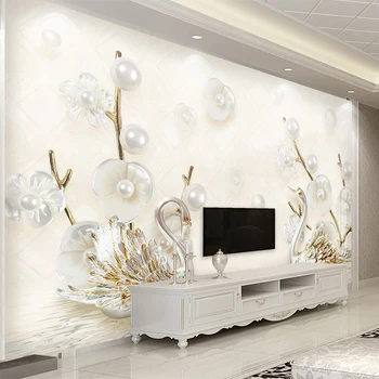 

European Style 3D Embossed Flower Swan Reflection Jewelry Murals Wallpaper Living Room TV Sofa Home Decor Waterproof Wall Cloth