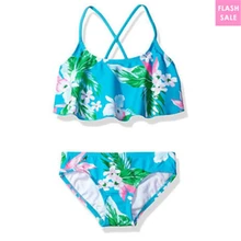 Одинаковые Семейные купальники для мамы и дочки, Женский Детский купальник для девочек, цветочные оборки, костюмы из двух предметов