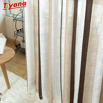 

Blind Semi-Blackout CoffeeStriped Linen Curtains Cloth Drapes Voile Tulle for Decoration Living Room Bedroom Balcony WP222 *GC