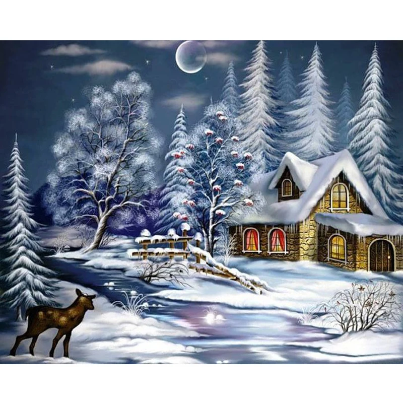Дропшиппинг 50x65 60x75 см картина по номерам DIY Снежный дом пейзаж Настенная