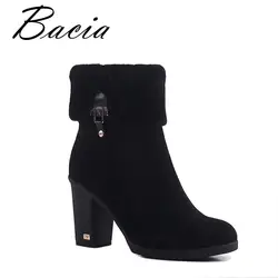 Bacia/замшевые ботильоны из овечьей кожи, модные женские ботинки с круглым носком на толстом каблуке, обувь на высоком каблуке из натуральной