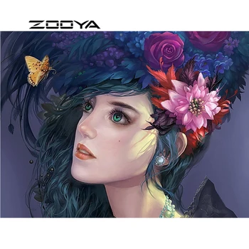 

ZOOYA Diamond Painting Beauty Girl Full Diamond Embroidery Flowers Decor Needlework Pattern Rhinestones Diamond Mosaic RF1186