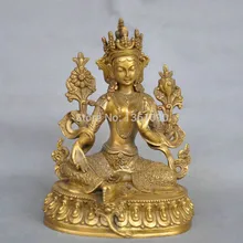 XD 001171 7 ''Китай Тибет Чистая Бронза ЗЕЛЕНАЯ ТАРА статуя Будды
