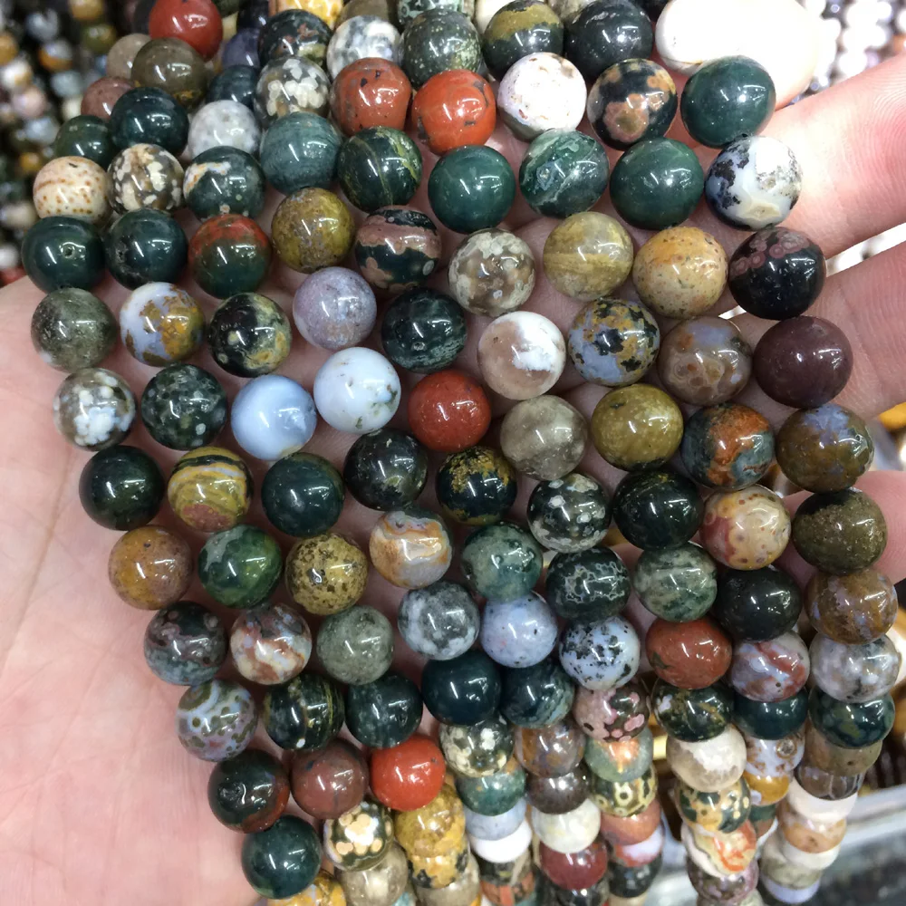 

round ocean agate / jasper stone beads ntural gemstone beads DIY loose beads for jewelry making strand 15" wholesale !