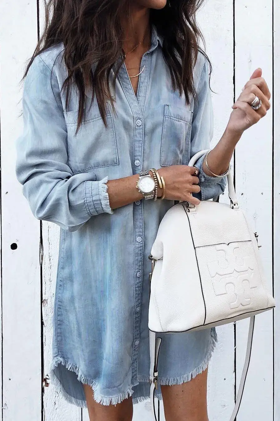 Fashion Women Long Sleeve Loose Denim Shirts Dress Summer
