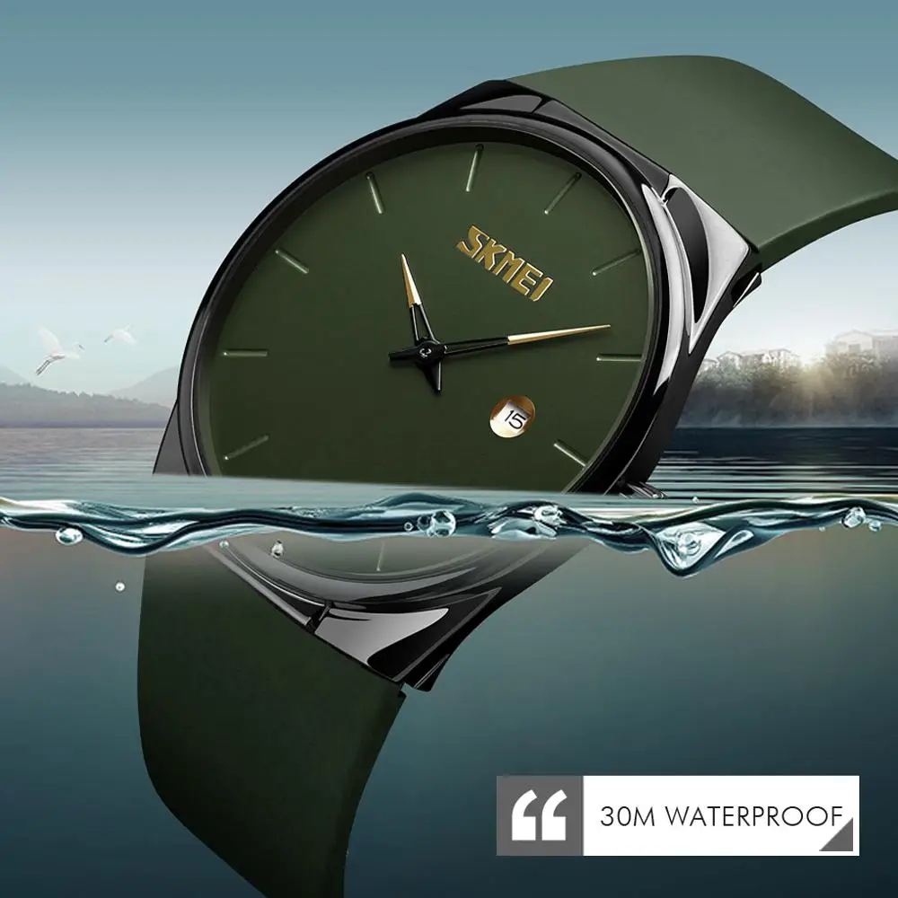 SKMEI кварцевые часы для мужчин Леди Мода для мужчин s женские наручные часы водонепроницаемые PU маленький циферблат часы армейский зеленый relogio masc 1509