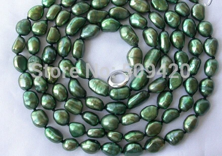 

~~ fast Shipping >>stunning long 9-11mm baroque green freshwater cultured pearl necklace 60