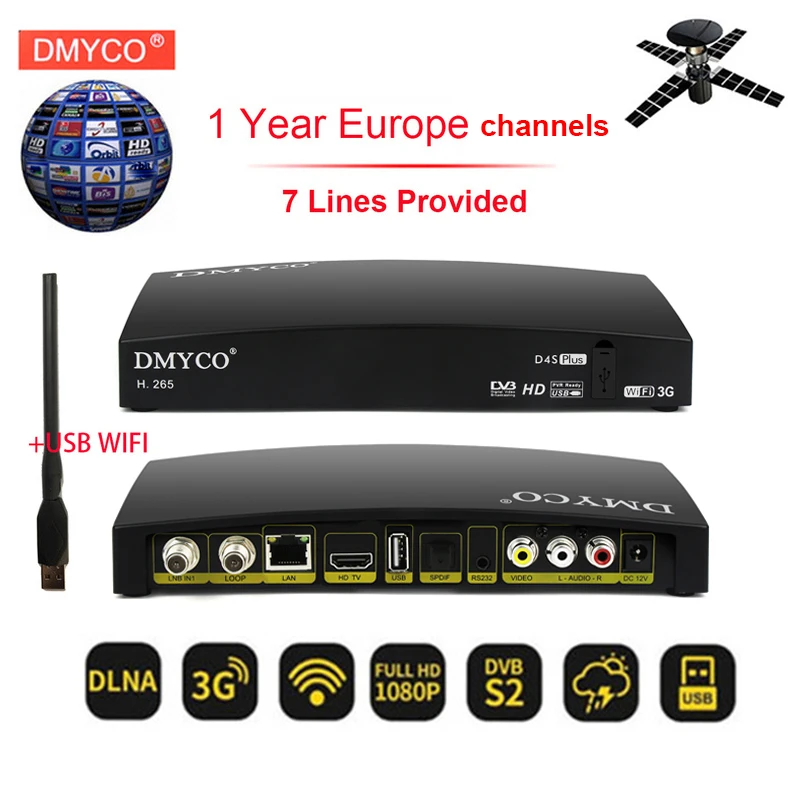 1 год Испания Европа каналы hd спутниковый ресивер D4S плюс DVB S2 ТВ тюнер 1080P H.265