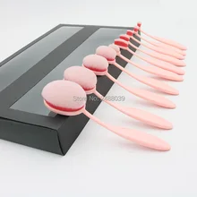 Mcllroy New Style Face Eyes Oval Makeup Brush Kit With Soft Wool Fiber Hair Pink Black Blue and rose golden color