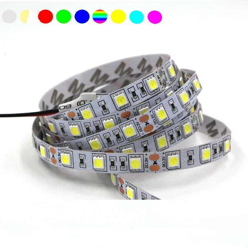 

led lamp 12V 5050 SMD LED Strip light 60 LED/m Flexible waterproof Fita Ribbon 3M RGB Tape Car lamp 1/2/3/4/5/10M white pink