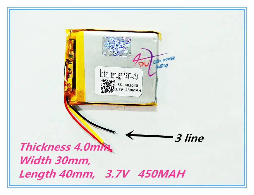 

3 line Polymer battery 403040 450mah 3.7 V smart home MP3 speakers Li-ion battery for dvr,GPS,mp3,mp4,cell phone,speaker