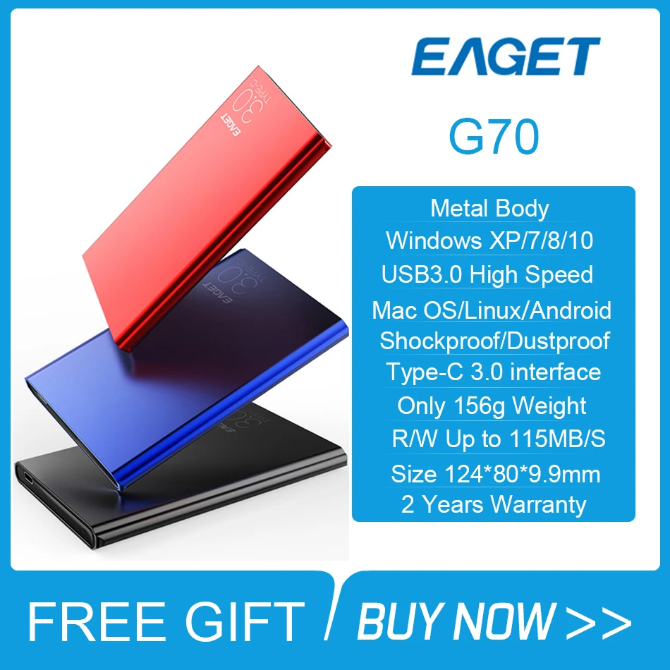 Eaget G70 HDD 2," USB 3,0 внешний жесткий диск 1 ТБ/2 ТБ Тип-c 3,0 жесткий диск hd externo disco duro жесткий диск для портативных ПК