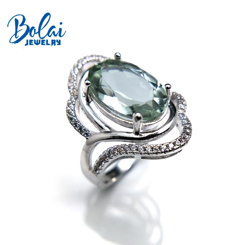 

Bolaijewelry,natural green amethyst fashion Ring925 sterling silver fine jewelry for women anniversary party Christmas gift box