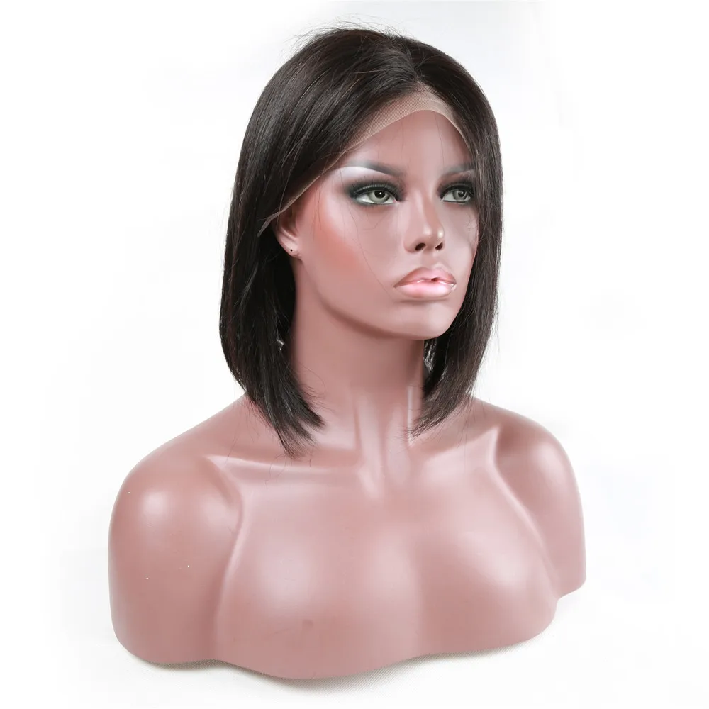  Alibd Short Lace Front Human Hair Wig Brazilian Straight Glueless Bob Wig Natural Color Remy Hair L