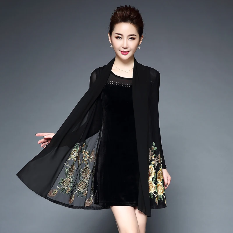 Для женщин среднего возраста элегантный цветочный платье с вышивкой комплект из двух предметов Половина рукава O средства ухода за кожей Шеи - Цвет: 804