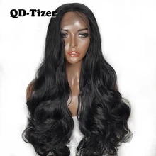 180% плотность длинные волнистые черные парики с детскими волосами термостойкие волокна волос Синтетические парики на кружеве для черных женщин