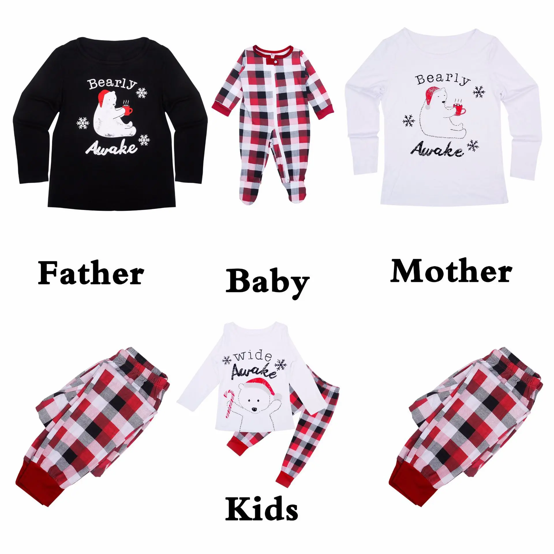Новогодние рождественские пижамы с надписью «BEARLY AWAKE»; Семейные комплекты; рождественские пижамные наборы для всей семьи; красные одинаковые пижамы для мамы и меня
