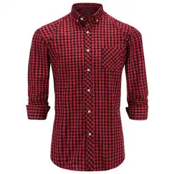 JeeToo Plaid Button рубашки мужские хлопок отложным воротником с длинным рукавом Формальные рубашки карман Повседневная Slim Fit Мужские рубашки