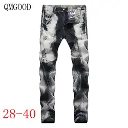 QMGOOD дизайнерские джинсы Для мужчин Высокое качество Прямые Повседневное байкерские джинсы брюки Рваные джинсы Для мужчин брюки Винтаж Для