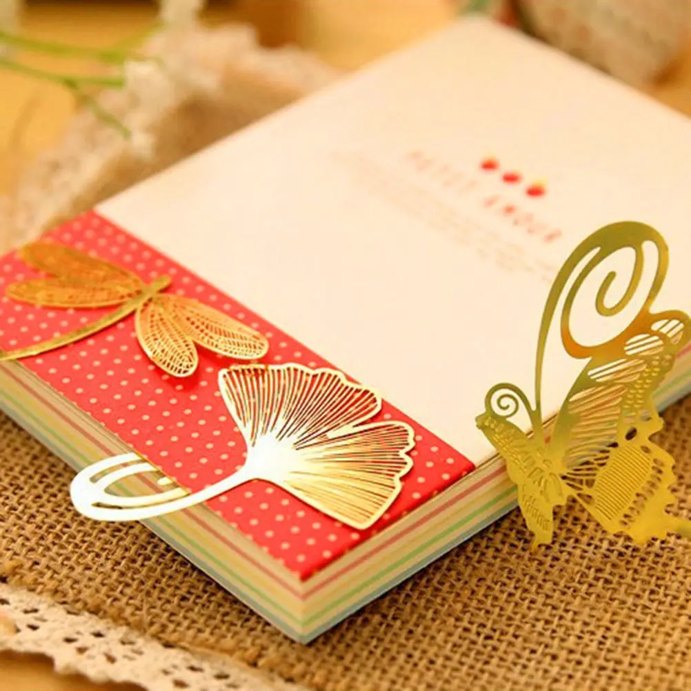 Kawaii Bookzzicard золото Медь металлические закладки красивые растения Бабочка Стрекоза животного корейский дети канцелярские подарок