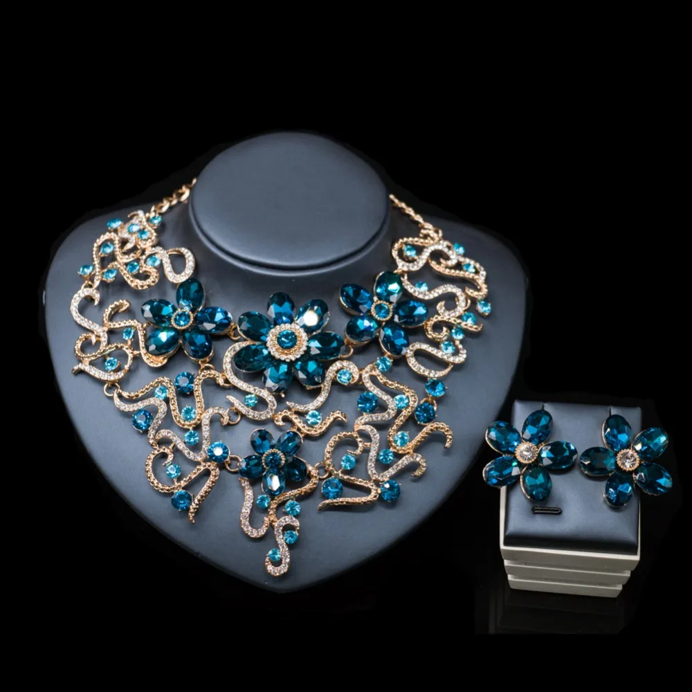 

LAN PALACE new arrivals colorful necklace jewelry set gold color necklace and earrings for wedding free shipping