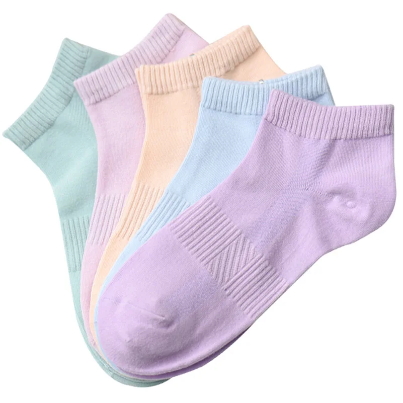 

5 Pairs Women Socks Short Slippers Cotton Socks Solid Candy Color Casual Socks Female Four Seasons 4 Styles Wholesale and Retail