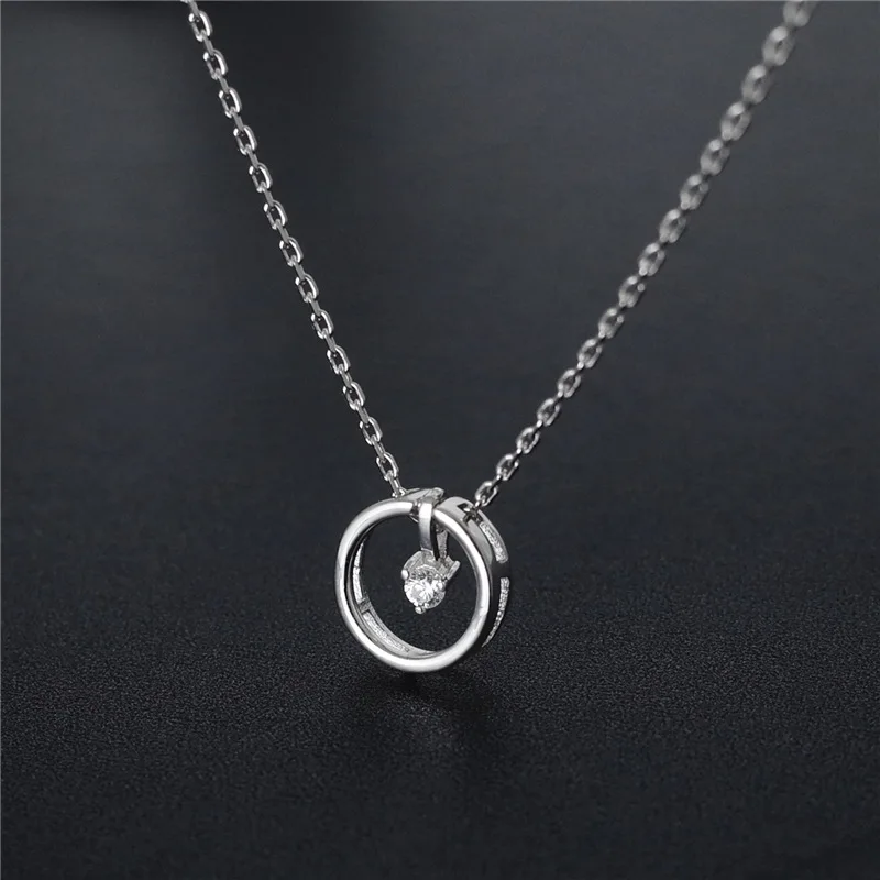 simple cubic zircon circle necklace women 100% 925 Sterling silver nacklace Jewellery Clavicle chain pendant charms gift