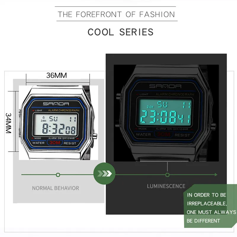 SANDA для мужчин светодиодный цифровые часы лучший бренд класса люкс модные водонепроницаемые наручные часы спортивные Relogio Masculino подарок для мужчин