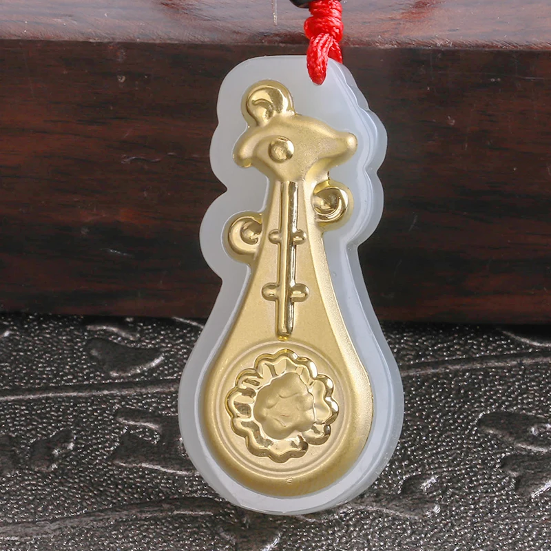 

24K Gold Leaf Pendant cicada, clover, green bean bag, jade gourd, clavicle chain, cross pendant free shipping