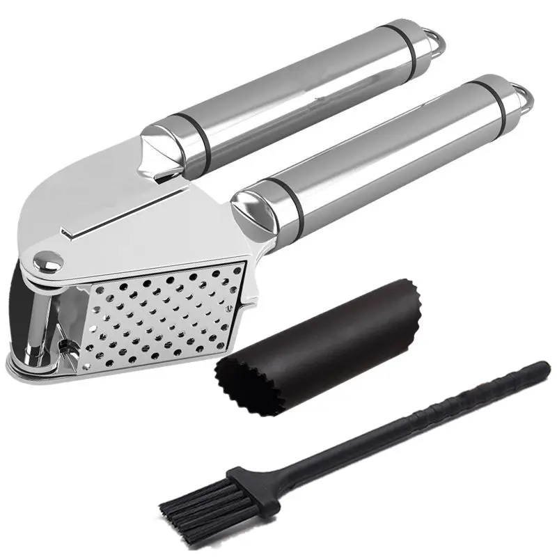 Stainless Steel Garlic Press With Brush And Peeler Garlic Mincer and