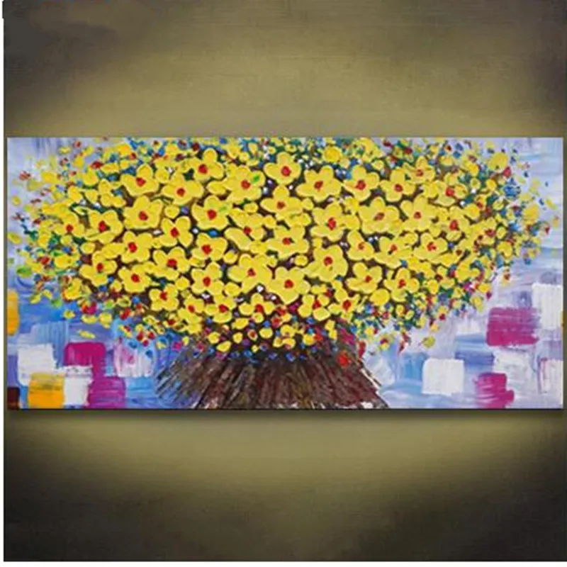 

Hand Painted Knife Flower Oil Paintings on Canvas Modern Abstract Painting Home Decor Wall Art Large Yellow Floral Pictures Gift