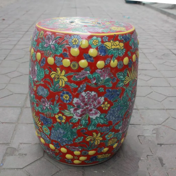 Red Antique Famille rose Porcelain Jindezhen Chinese ceramic drum stool bathroom dressing ceramic garden stool colorful stool (1)