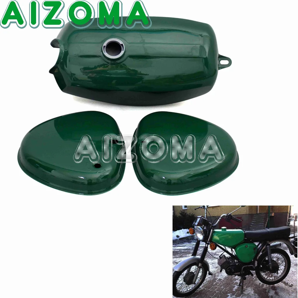 

Green Motorcycle Banana Shape Custom Steel Fuel Tank 191972 Gas Oil Tank With 2pcs Side Cover For Simson S50 S51 S70