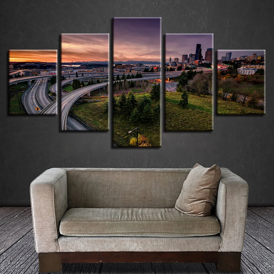 

Wall Art Home Decoration Modern 5 Panel Building Landscape Living Room Canvas HD Print Painting Modular Poster Pictures Frame