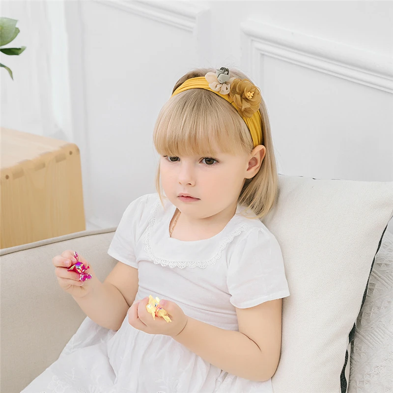 BalleenShiny Cute Baby Girl Wide Headband Flower Hairband Kid Elastic Headband Princess Nylon Infant Headwear Accessories