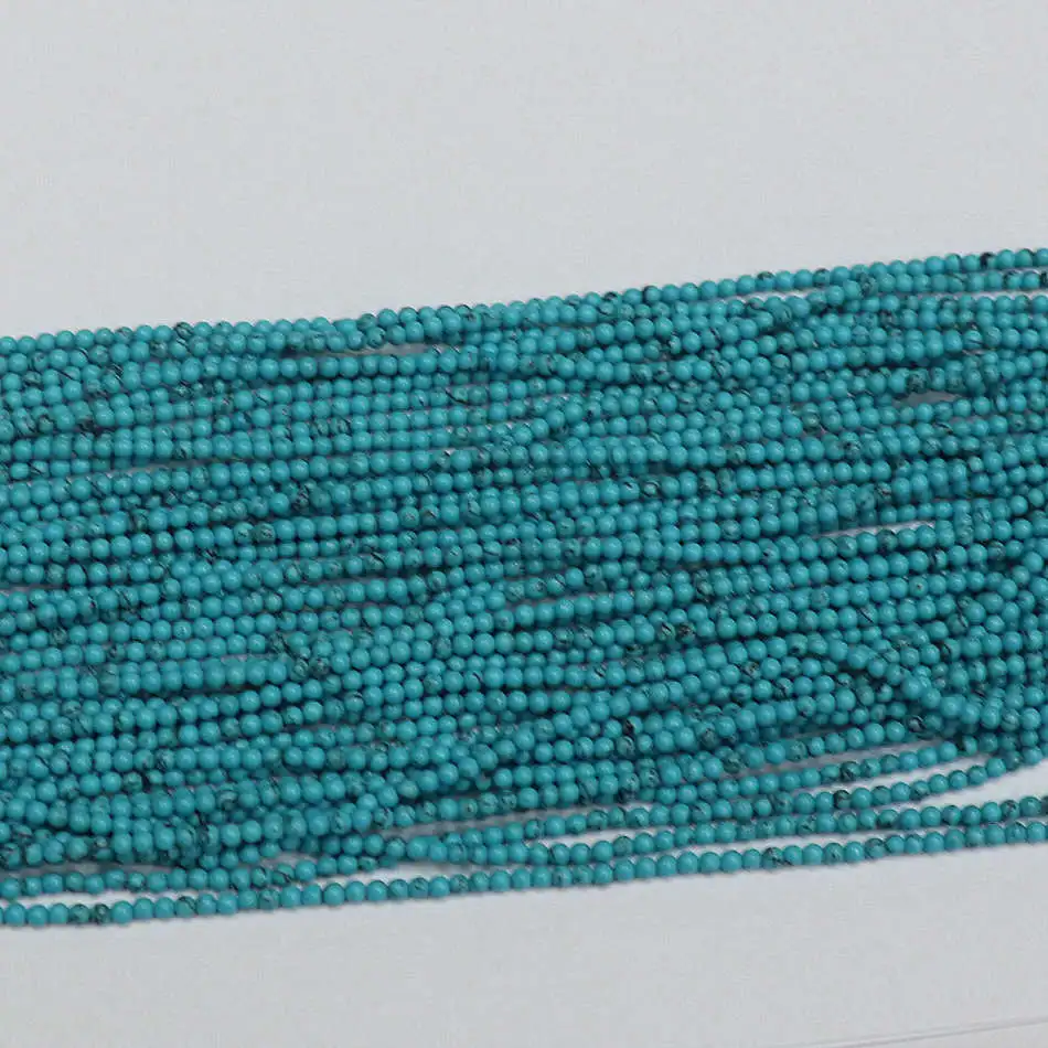 

Multisize natural blue black veins calaite turquoises stone 2mm 3mm fashion round beads diy jewelry 15" B451