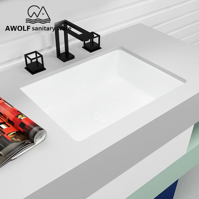 

Art Bathroom Sinks Handmade Ceramic Vessel Under Counter Washing Basin Bowl Square White Modern Lavatary Sink For Bathroom AM897