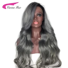 Carina Ombre Grey Color Lace Front Human Hair Wig with Baby Hair Pre-Plucked Hairline Remy Hair Brazilian Body Wave Glueless Wig