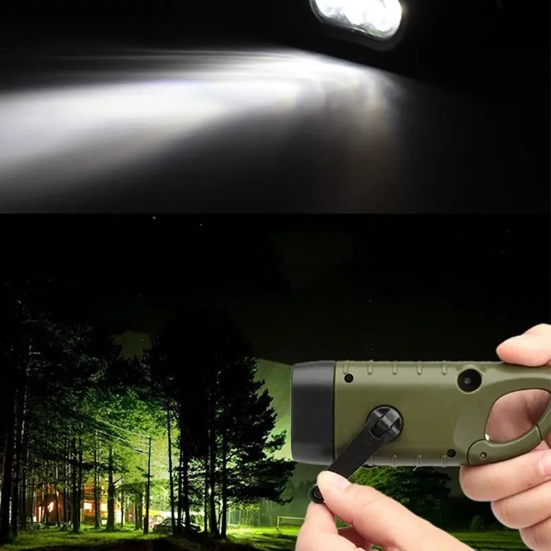 

Solar Powered Hand Crank Flashlight Rechargeable LED with Clip Emergency Light for Outdoor Camping Mountaineering