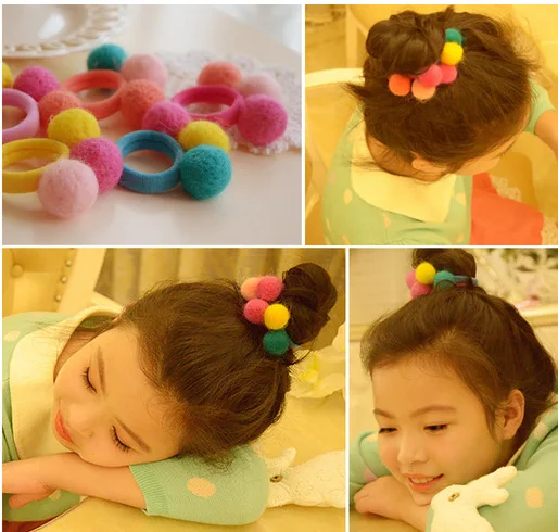 

2Pcs/Lot Cute Baby Girls Hair Ropes Colorful Pompon Kids Cotton Elastic Hair Rubber Bands For Children Hair Accessories Tie Gum
