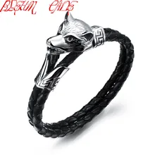 Панк 316L нержавеющая сталь Волчья Голова Пряжка ручной работы плетеный кожаный мужской браслет