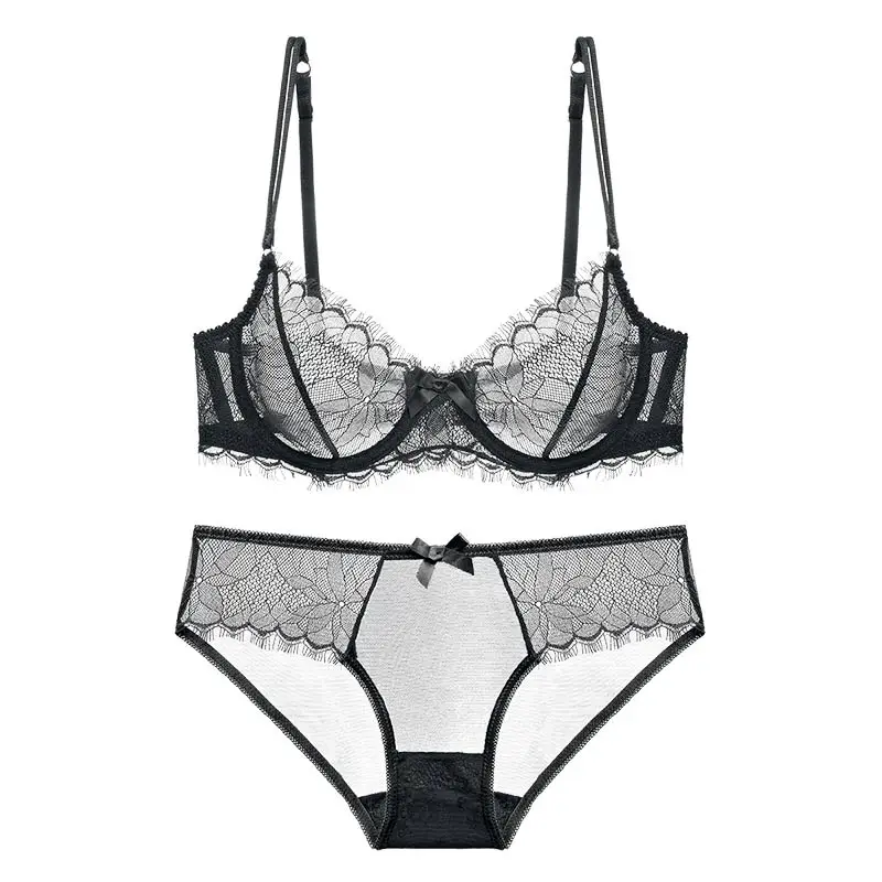 Women Lace Sexy Bra Set Push Up Underwire Ultra-Thin Cup Back Closure Underwear  (8)